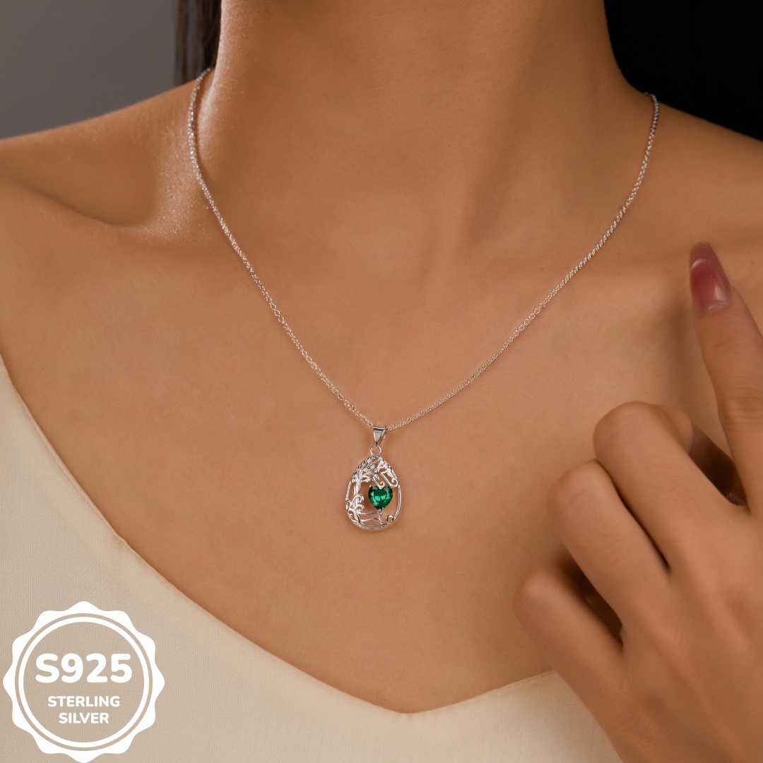 MT Best-selling S925 Sterling Silver Tear Drop Pendant Birthstone Necklace Gemstone Anniversary Birthday Jewelry Graduation Gift Fast free Shipping