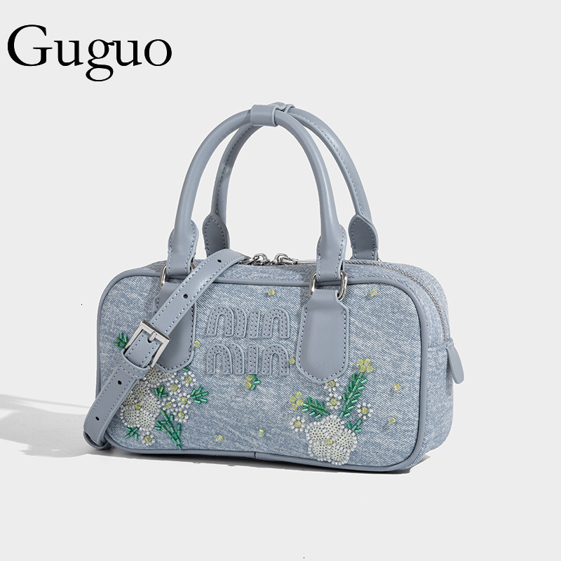 Guguo Free Shipping Designer Shopping Trendy Embroidered Denim Tote For Women 2025 New Handbag Fashionable High-end Shoulder Crossbody Bag