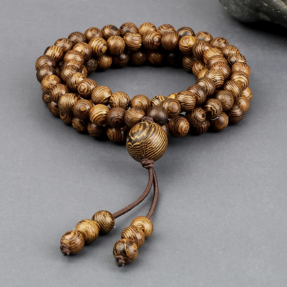 Vintage 108 Wooden Beads Bracelets 6mm Women Men Elastic Beaded Long Necklace Fashion Buddhist Prayer Yoga Jewelry Handmade Gift 250906