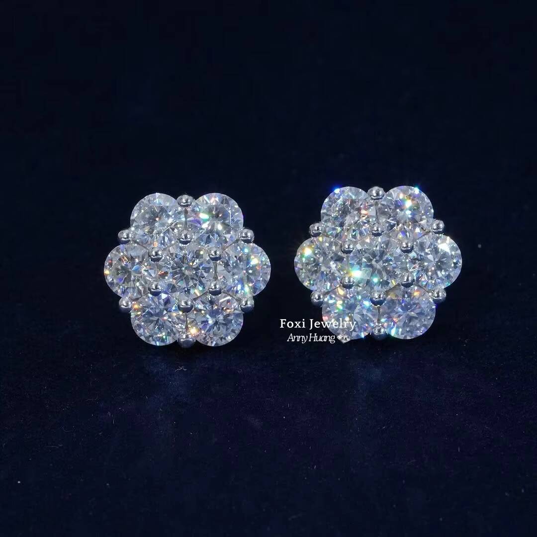 Wholesale Factory Cheapest Moissanite Flower Stud Earrings 925 Sterling Silver Ice VVS Moissanite Screw Back Earrings Women GRA
