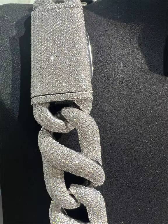 Factory Direct 925 Pure Silver Platinum Plated 16mm Moissanite Necklace 24 Inch Cuban Chain