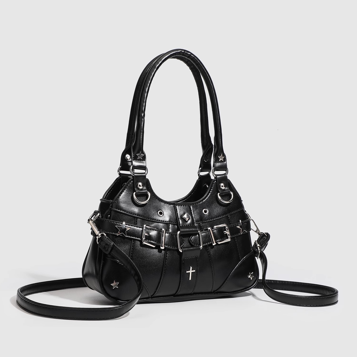 Women Single Shoulder Bag Rivet Belt Patchwork Underarm Bags Zipper Closure Armpit Bag Travel Chic Hobo Bag Ladies Armpit Purses 240724