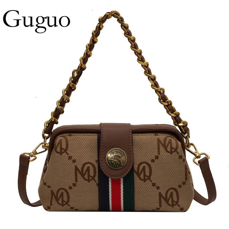 Guguo Free Shipping New High-end Shopping Women's Striped European And American Retro Classic Chain Underarm Shoulder Crossbody Bag Trend Z260124