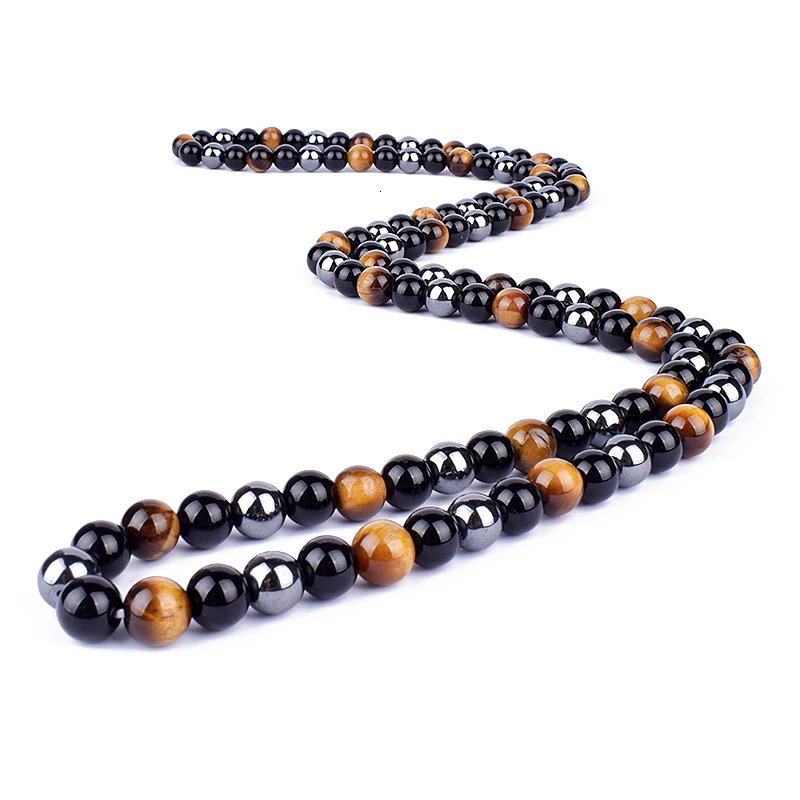 Hematite Obsidian Tiger Eye Beads Necklaces Men Fashion Triple Protection Necklace for Magnetic Health Protection Jewelry 250906