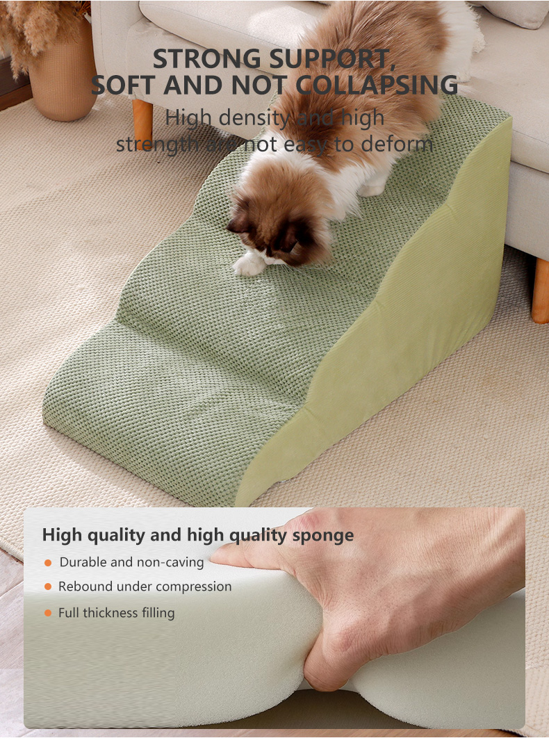 Gray-green Dog steps for puppies, multi-level optional dog stairs ramp for bed, non-slip pet steps, removable and washable sofa bed ladder for injured