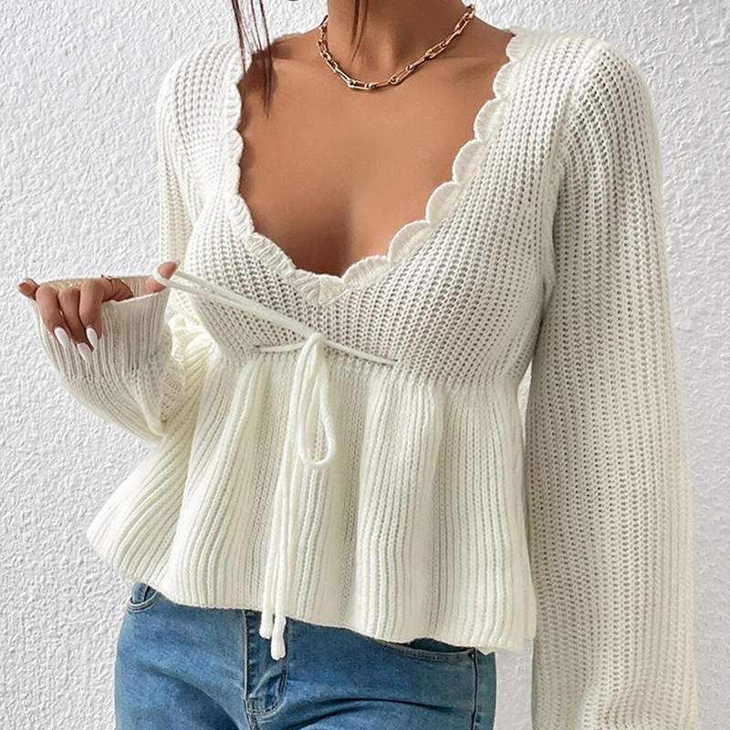 Designer clothing women's lantern sleeve knitted sweater