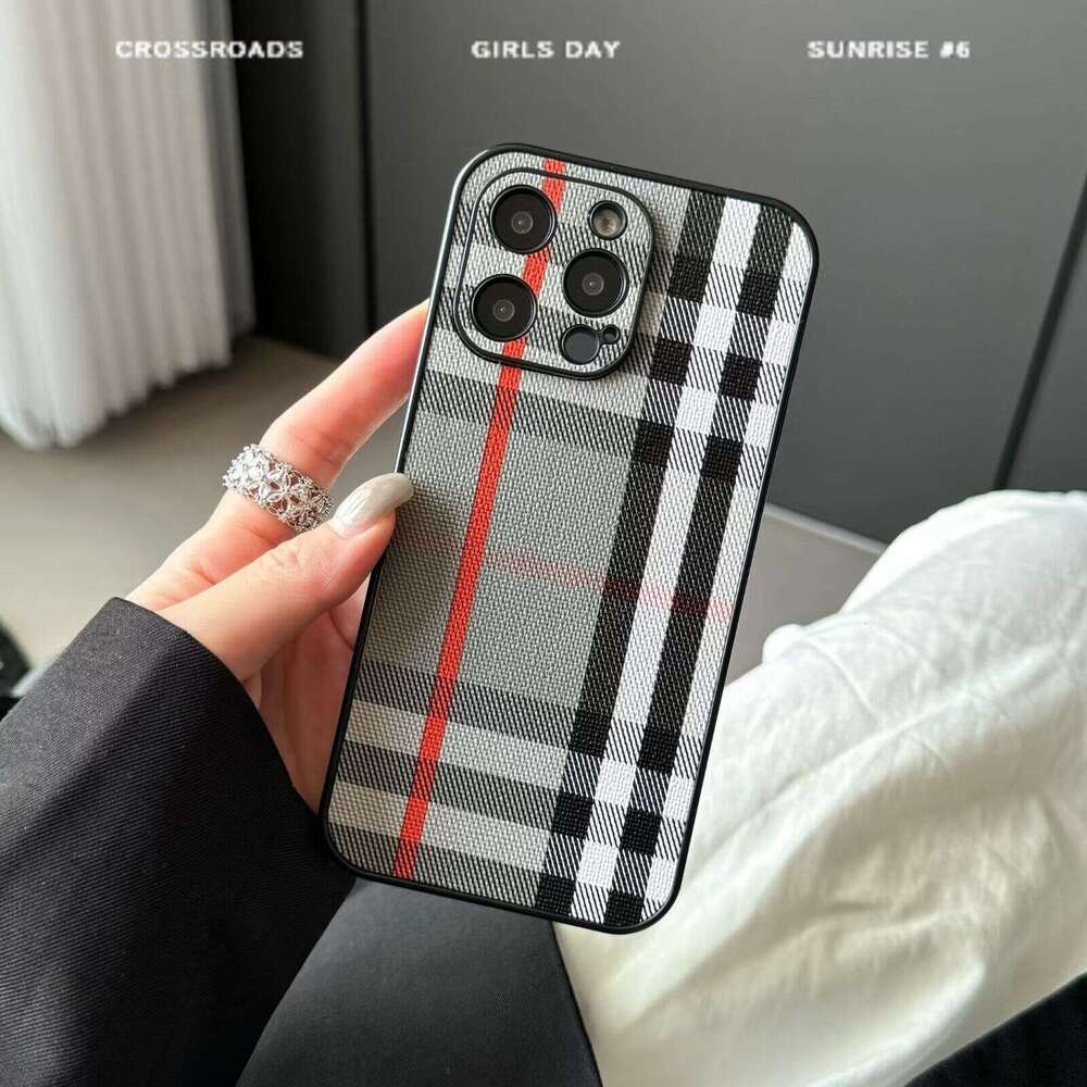 DHgargets Compatible with Apple 16 Pro MAX Phone Case 15/14 Striped Plaid 13 Niche High-end 12 Side Sticker Leather