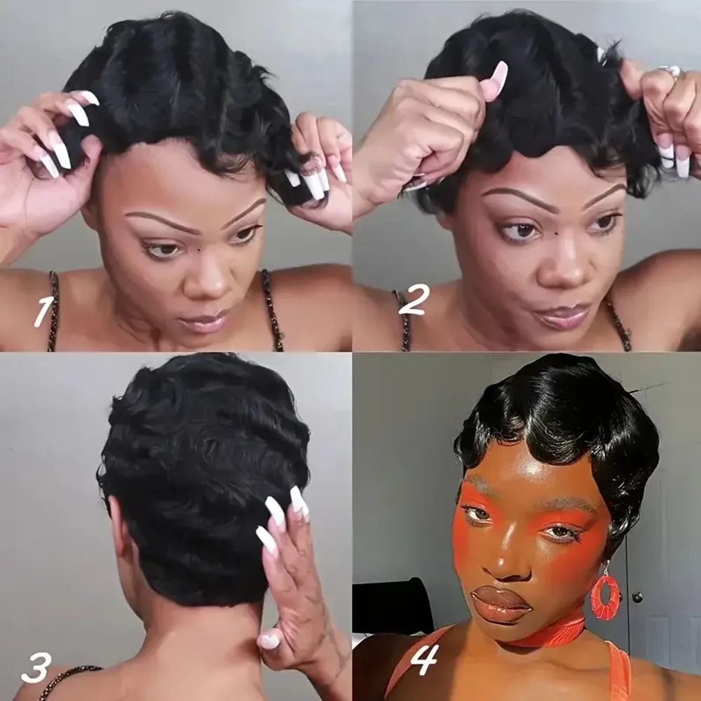 Short Pixie Cut Wig Human Hair Short Bob Wig 100% Human Hair Deep Wave Headband Glueless Wig Full Machine Made Wigs Brazilian Remy Hair For Black Wome