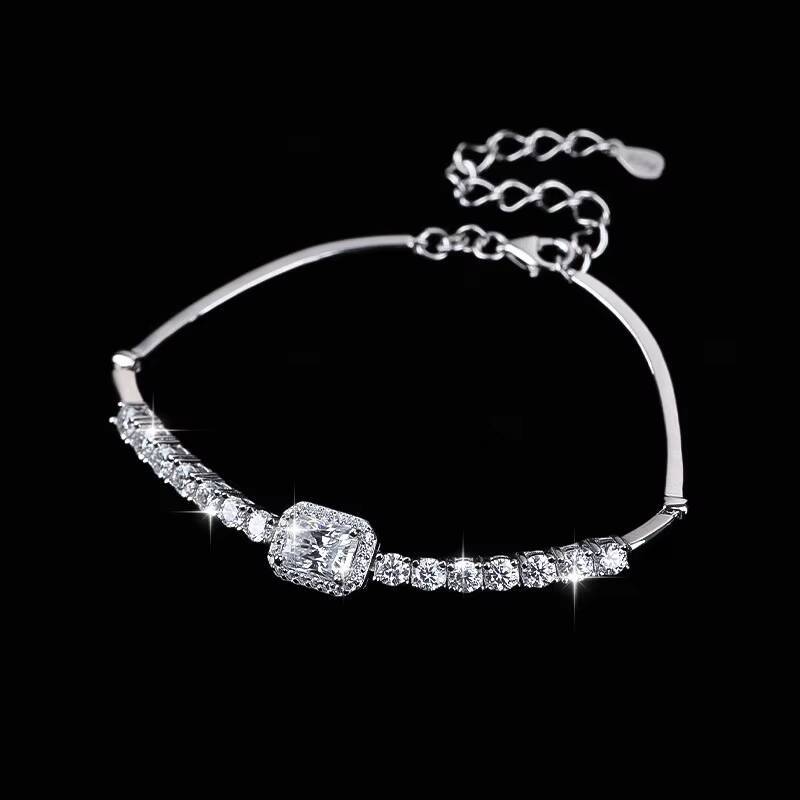 Wholesale S925 Sterling Silver 24CT Radiant Cut Moissanite Adjustable Bracelet for Women Fine Jewelry