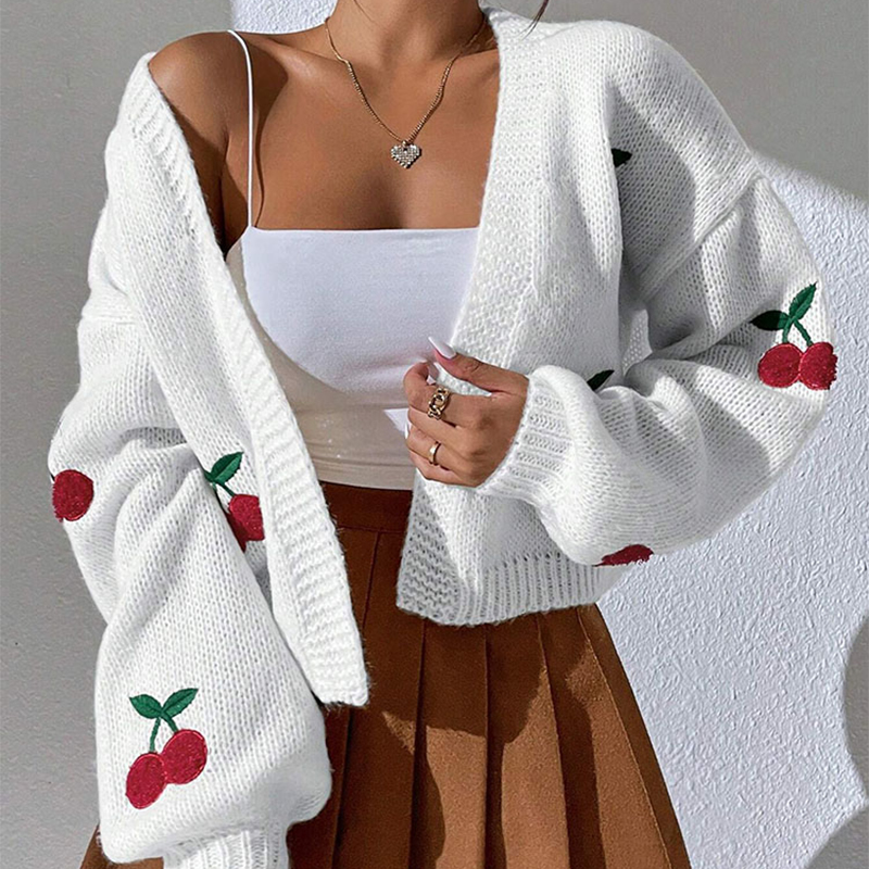 Designer Clothing Women's Cherry Knitted Sweater Jacket