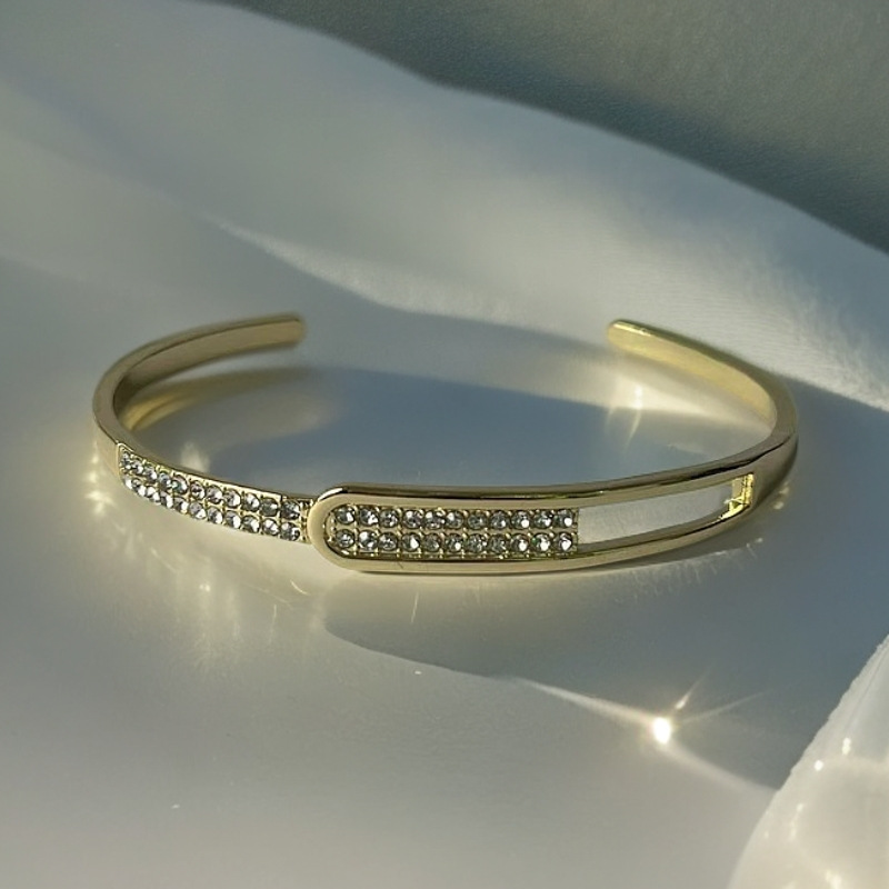 New 925 Sterling Silver Zirconia Inline Starry Sky Open Metal Bracelet niche and high-end geometric diamond bracelet Shiny Party Gift Fashion Women Je - view 3