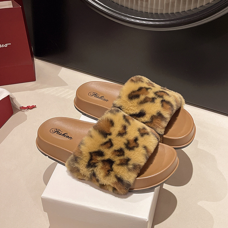Gentle fairy style fur slippers for womens outdoor wea new autumn winter thick soled warm onepiece cotton slippers