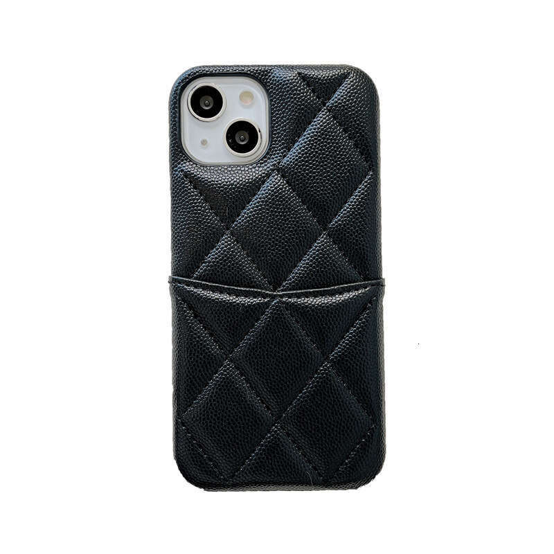 DHgargets iPhone 16 Pro Max Chanel Style Quilted Luxury Apple 11 Lychee Pattern 13 Leather 12 Card Slot Phone Case