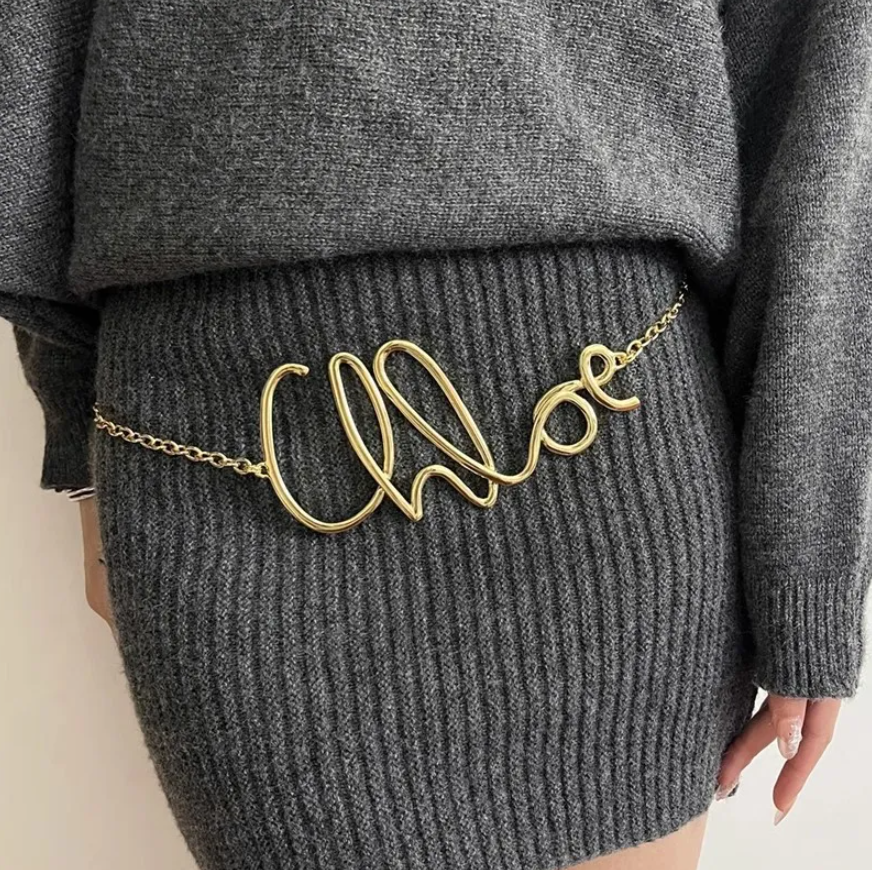 Newest Charm Retro Elegant Gold Plated Letter Waist Chain For Women Girls Metal Daily Autumn And Winter Jewelry Accessories