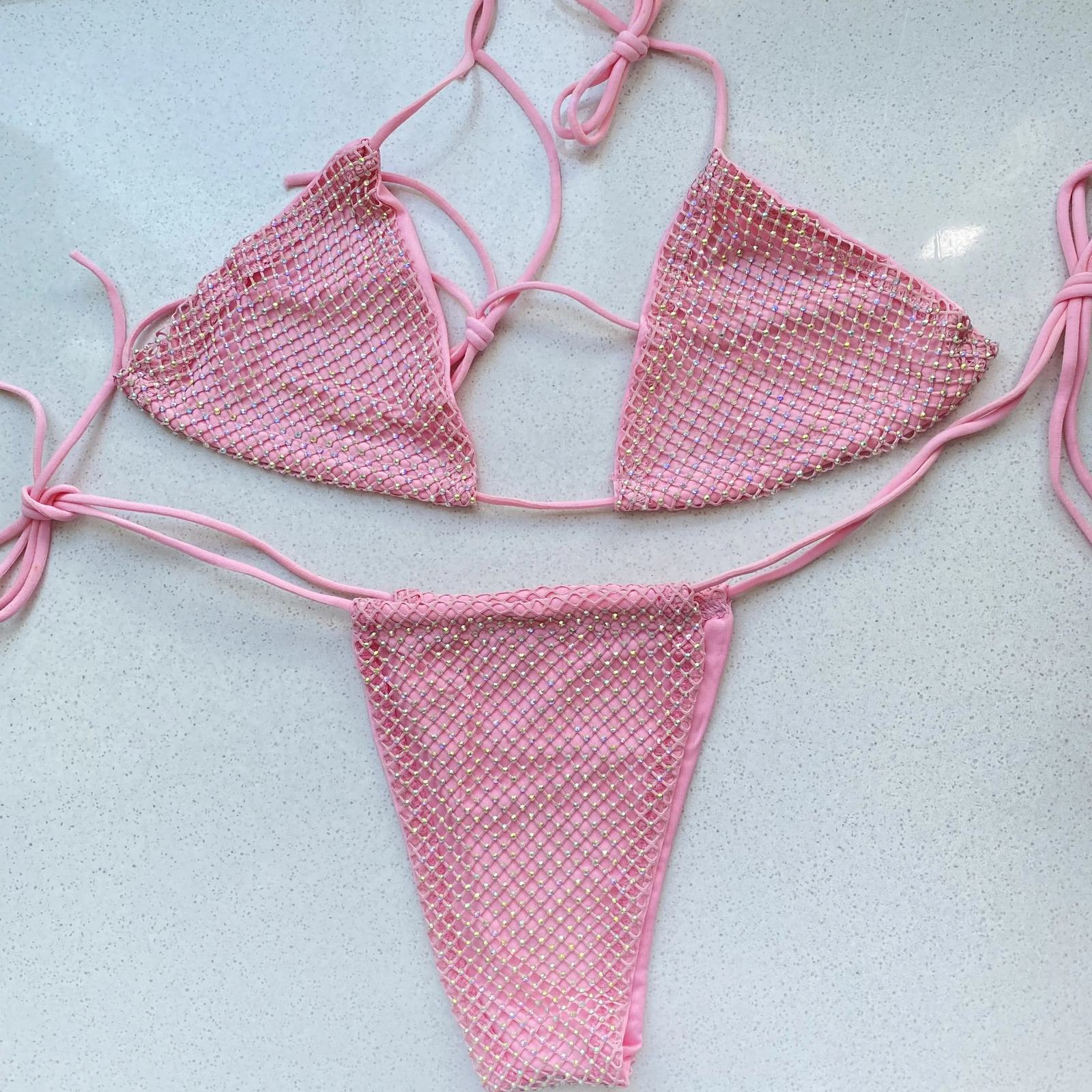 Women s Sexy Bikini Set Swimwear Bling Rhinestone Sliver Crystal Diamond Swimsuit Halter Push Up Bandage Beachwear 250906