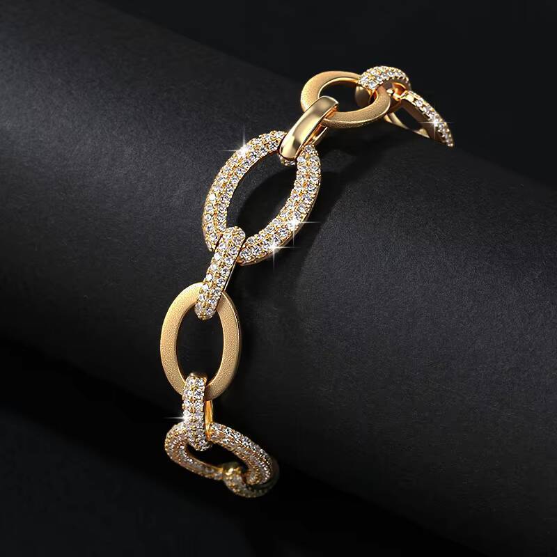 Punk Style Chain S925 Sterling Silver 14k Gold Plated Paper Clip Ring Inlaid Moissanite Bracelet for Women Jewelry Gift