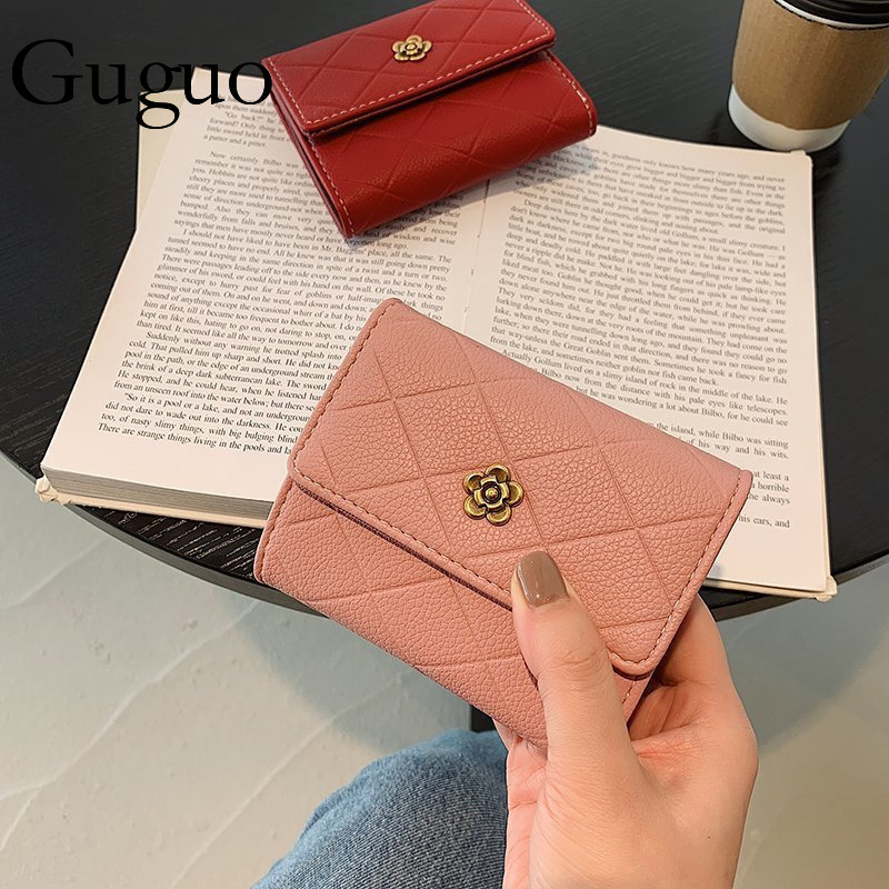 Guguo Free Shipping New Designer Shopping Bag Niche Design High-end Small Diamond Pattern Wallet Multi-card Slot Coin Purse For Women