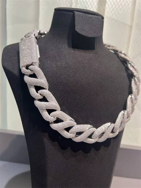 Factory Direct 925 Pure Silver Platinum Plated 16mm Moissanite Necklace 24 Inch Cuban Chain