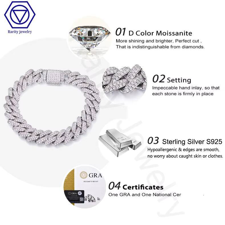 Rarity in Stock Iced Out Bling Diamond Hip Hop 12mm Wholesale Moissanite Chain Cuban Jewelry for Man Cuban Link Chain