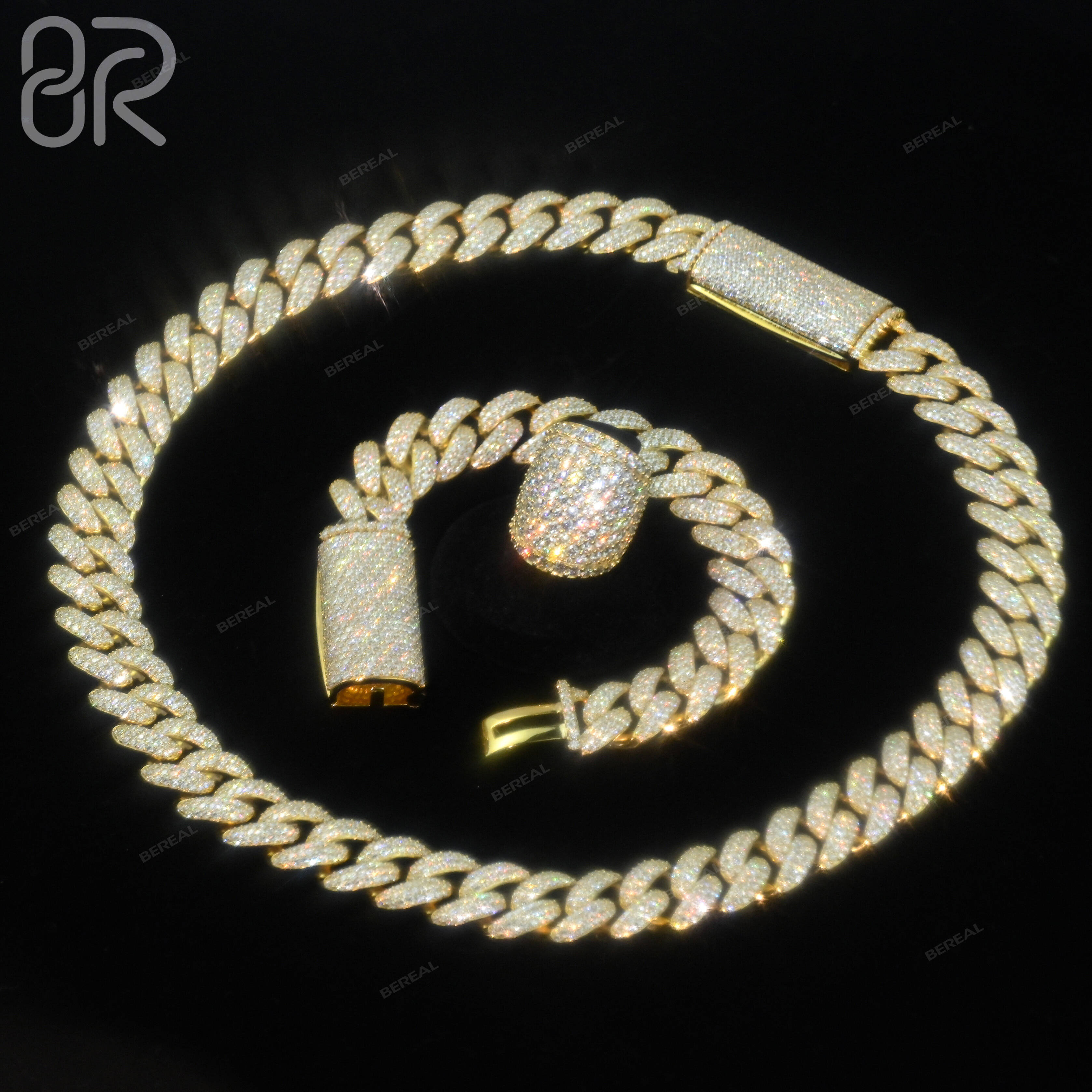 Custom Gold Plated Cuban Link Moissanite Chain Pass Diamond Tester Round Brilliant Cut 925 Silver Fine Bracelet Jewelry