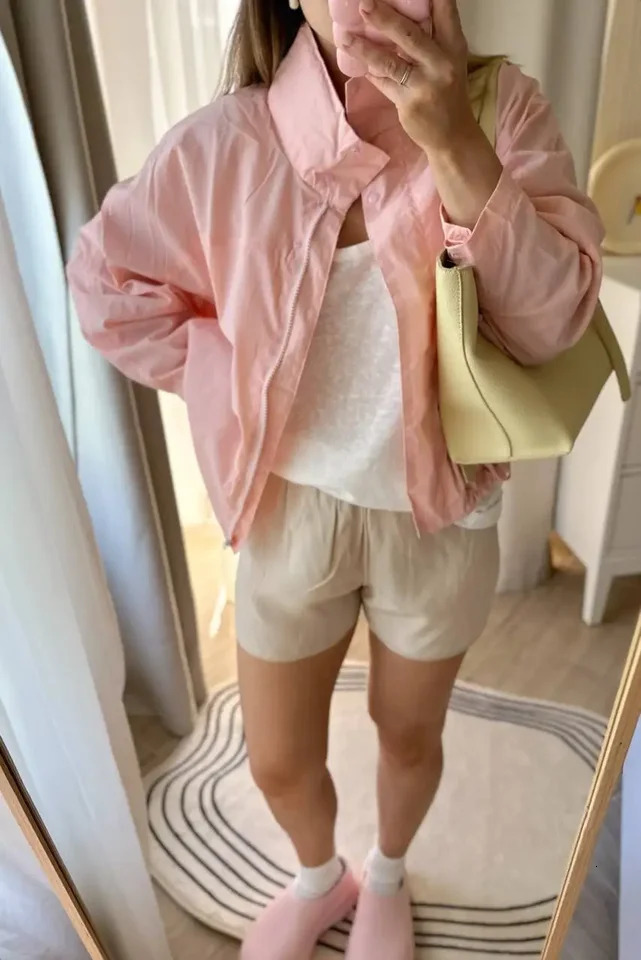 Windproof Stand Collar Hooded Jacket Womens Outdoor Casual Thin Short Coat Spring and Autumn Solid Color up 250906