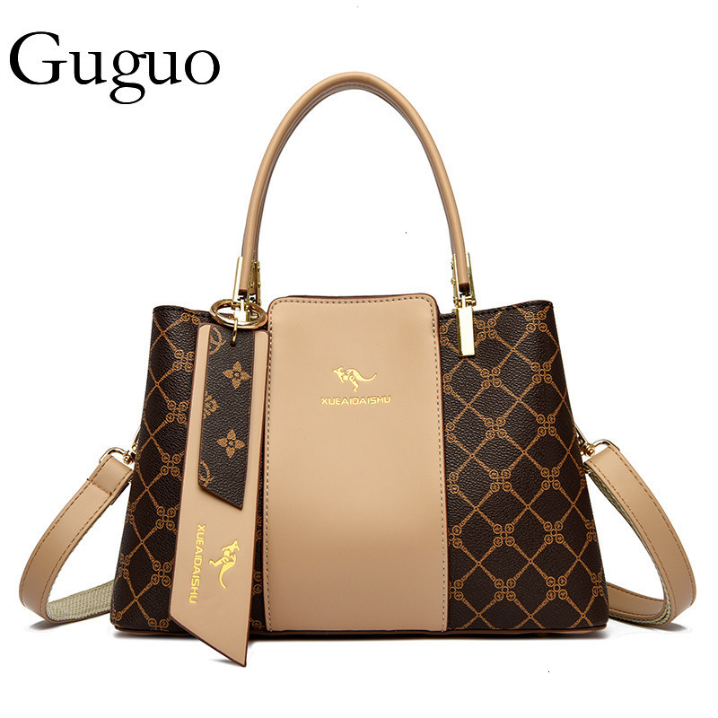 Guguo Free Shipping New Designer Bag High-end Shopping Bag Soft Leather Single Shoulder Crossbody Bag Women's Handbag Patchwork Color Block Vinta