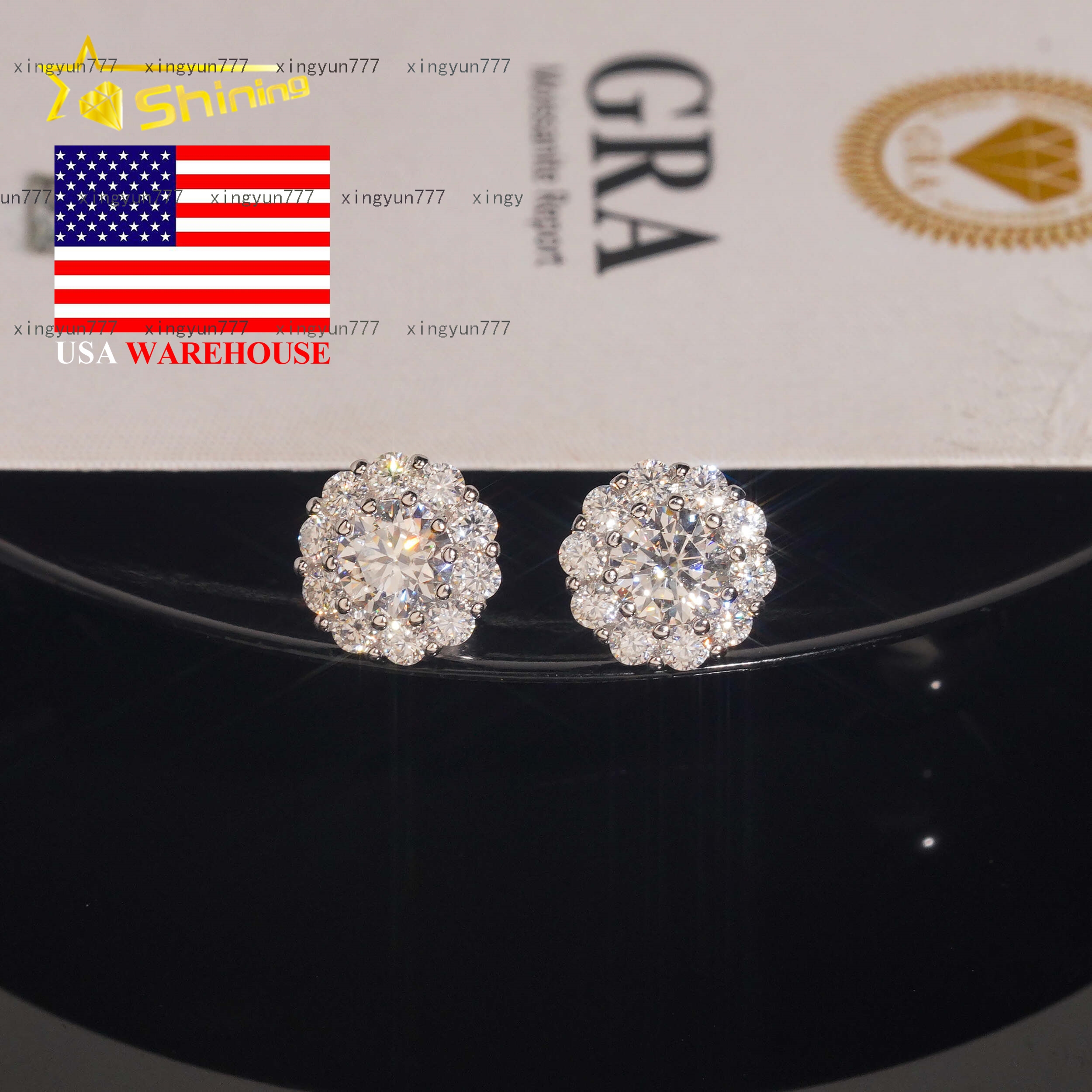 USA Local Stock Fast Ready Design S925 Sterling Silver Iced Out Earrings VVS Moissanite Diamond Screw Back Earring Stud