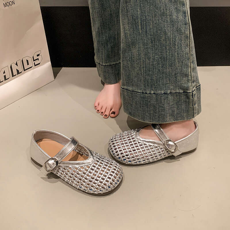 Korean Style Hollow Mesh Sandals 2025 Summer New Flat Soft Comfortable Shallow Mary Jane Shoes Clogs