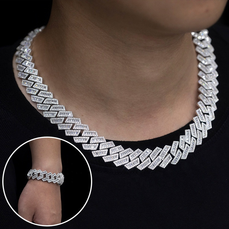 Factory Direct Wholesale Moissanite Cuban Chain Bracelet Necklace Hip Hop Style VVS Diamond 925 Silver Customized Women