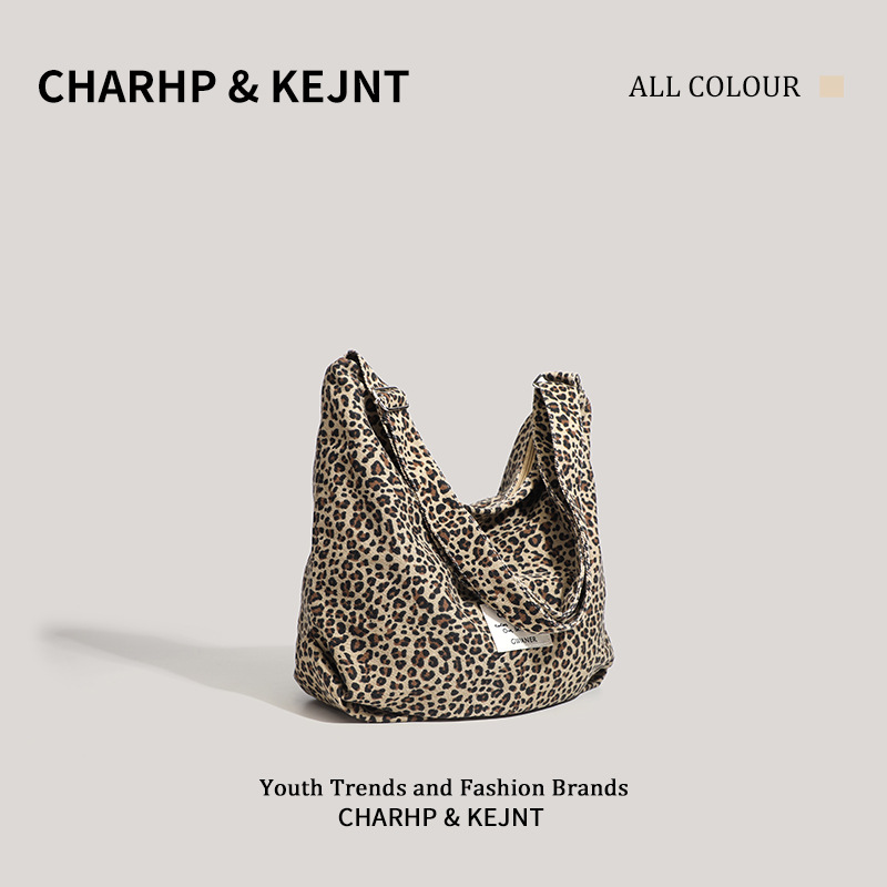 CHARHP&KEJNT large capacity commuter Tote female leopard print canvas casual shoulder crossbody bag