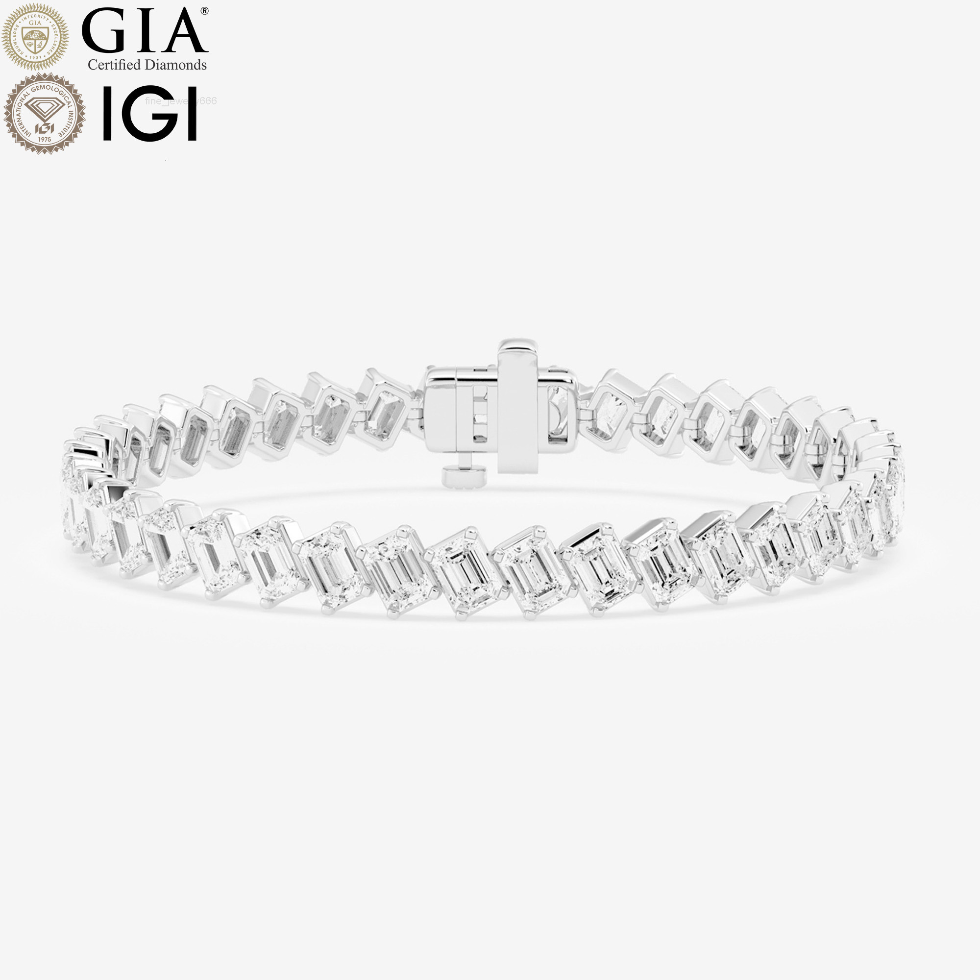 IGI Certified VVS CVD HPHT Lab Grown Diamond 14k 18k Real Solid Gold Diagonal Emerald Cut Tennis Bracelet Women Fine Jewelry