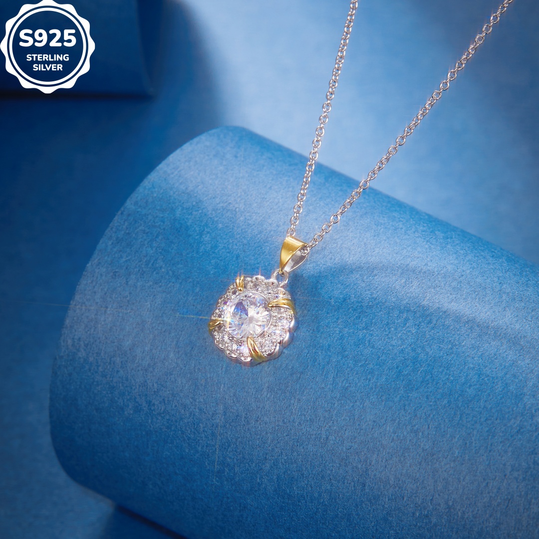 MT High-quality 925 Sterling Silver Gold-plated Zirconia Pendant Necklace for Women Jewelry Gift