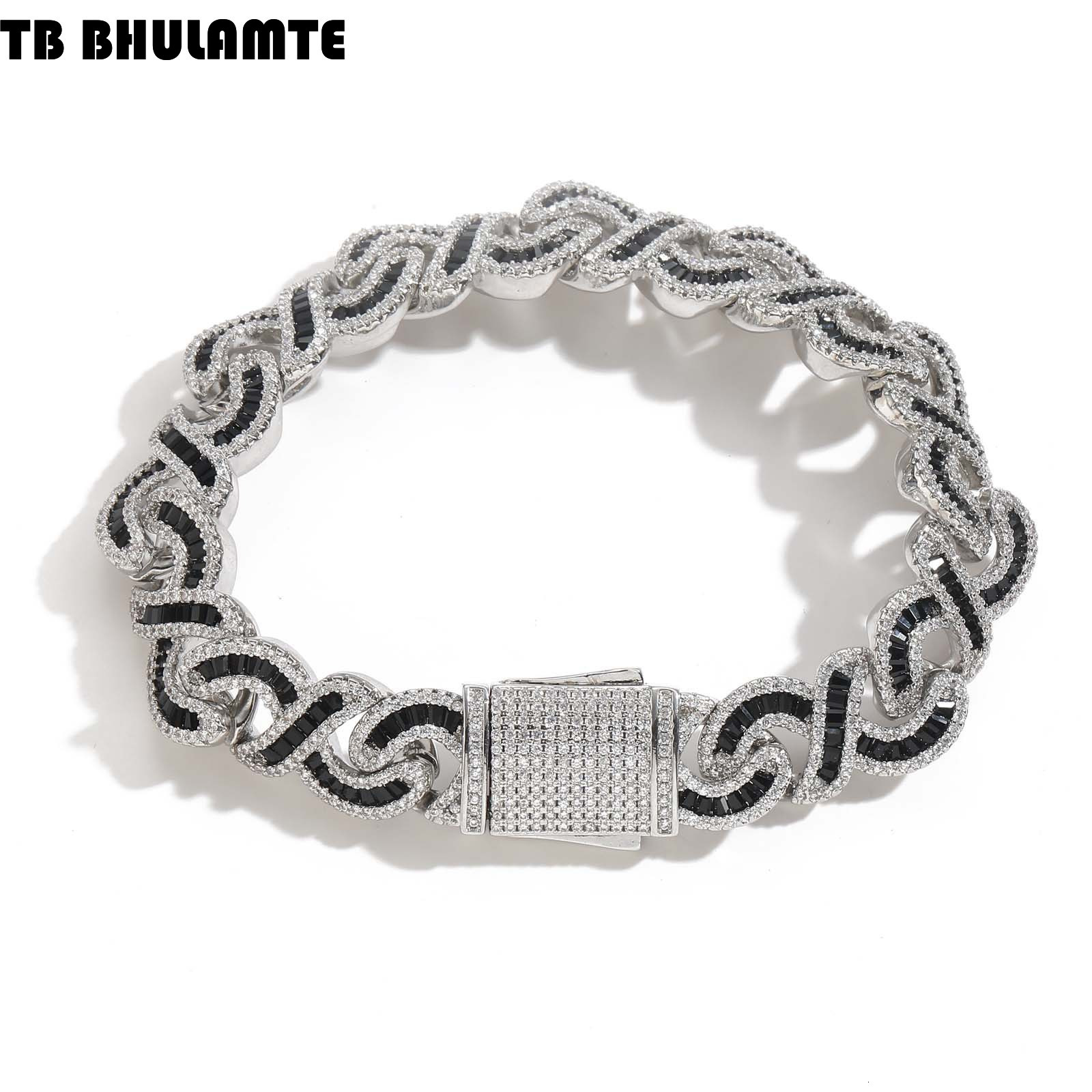 European Designer Fashion Popular And Luxury bag American 12mm 8-shape Bracelet Cuban Bracelet Black Cubic Zirconia Necklace Rap Men's Trendy One