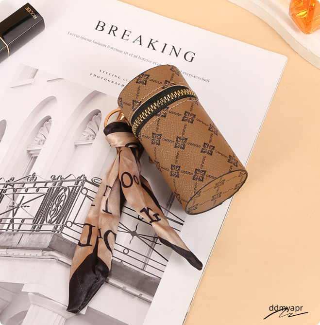 Key Rings Mini Bag Pendant Leather Coin Purses Keychains Lipstick Pouch With Silk Scarf Holder Car Keyrings Portable For Women Girls