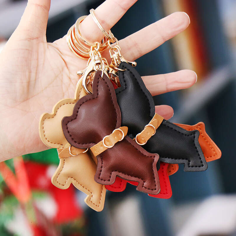 DHEssentials Korean Cartoon French Bulldog PU Leather Bag Charm - European Style Creative Keychain