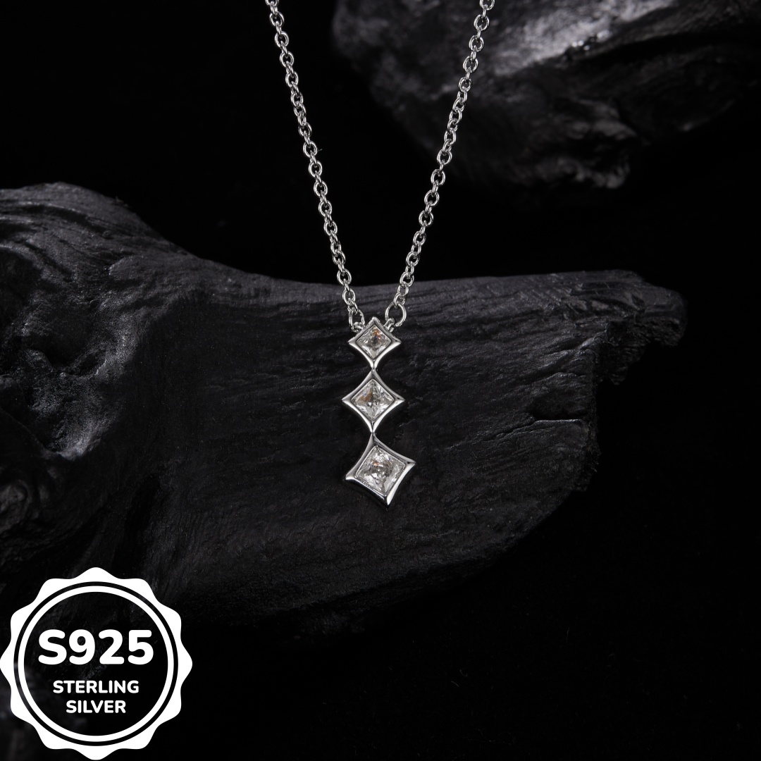 MT 925 Sterling Silver Princess Cut CZ Water Drop Necklace - Premium Women's Jewelry, Dropshipping Available, Fast & Free Shipping