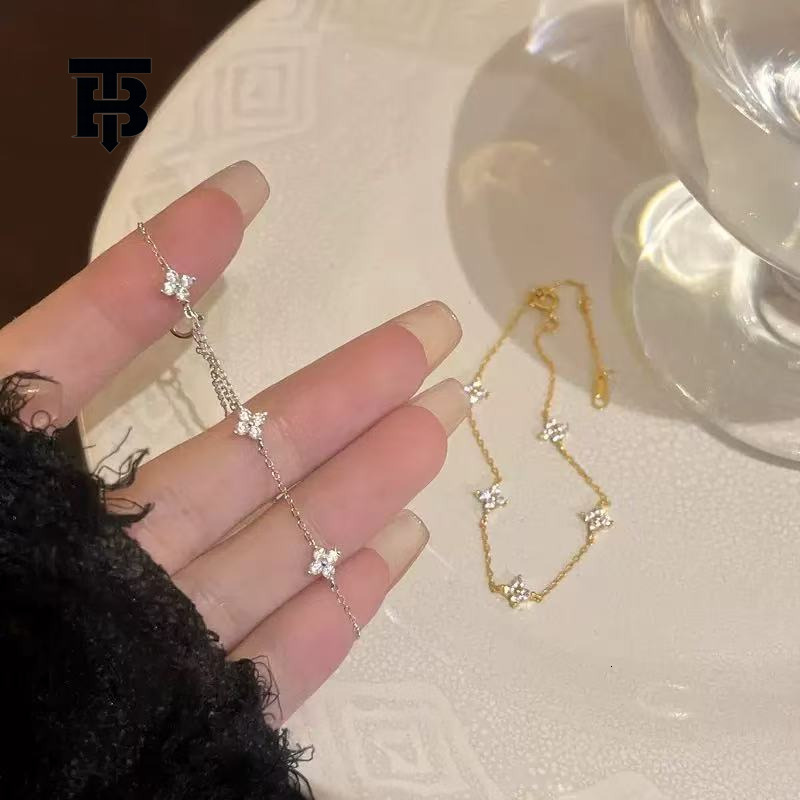 TB BHULAMTE French Romantic Starry Sky Sparkling Accessories Women's Clover Bracelet Light Luxury Niche Design Simple Floral Jewelry Z260313