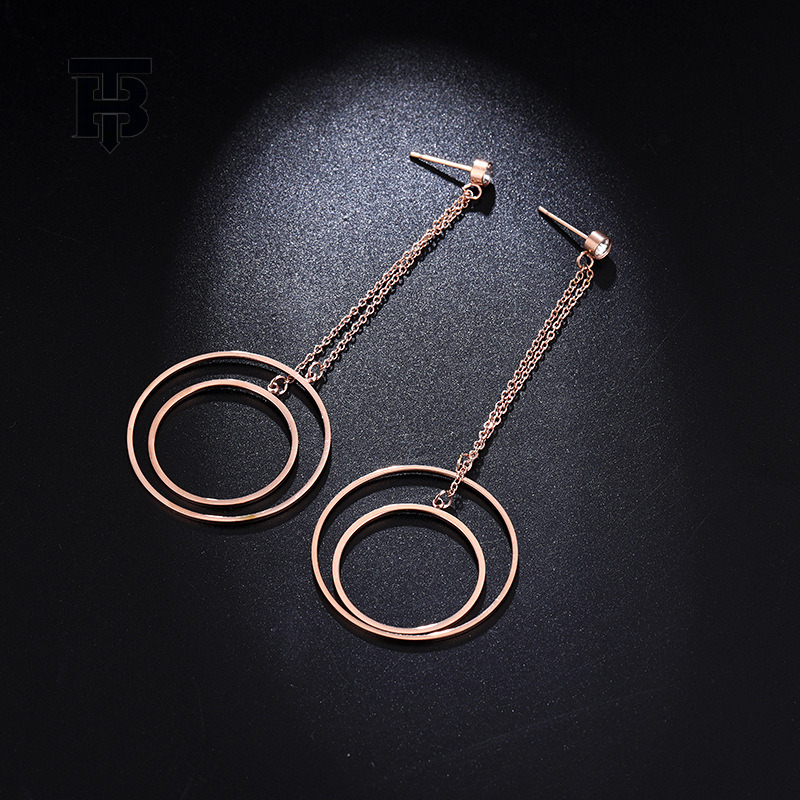 TB BHULAMTE New Luxury Designer Titanium Steel Rose Gold Women's Earrings With Hollow Circular Ring Tassel Design Multifunctional Fashion Accesso