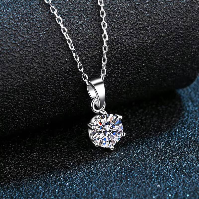 S925 Sterling Silver Classic Six Claw Vvs D Color 3CT Moissanite Pendant Necklace for Women Gift