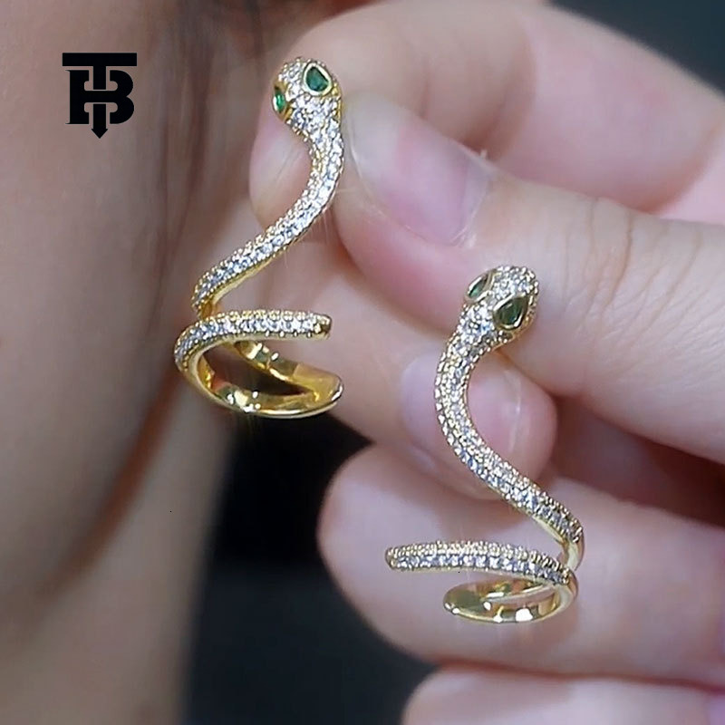 TB BHULAMTE Designer Diamond Studded Sparkling Snake Shaped Earrings For Party Wear Luxurious High-end Accessories Elegant Niche Earrings Jewelry