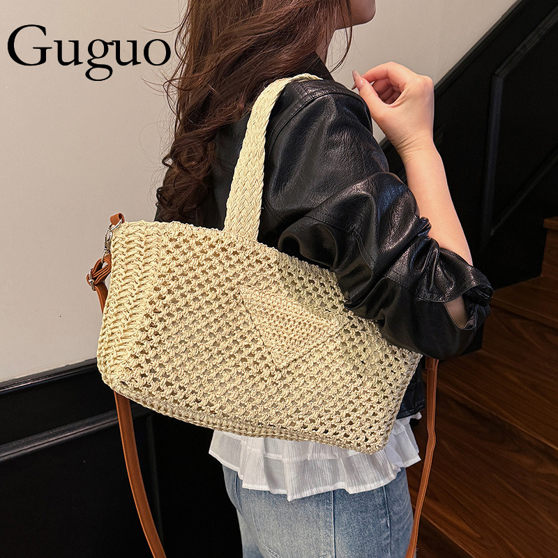 Guguo Free Shipping New High-end Shopping Beach Vacation Woven Large Capacity Handheld Straw Casual Simple Hollow Shoulder Bag Z260124