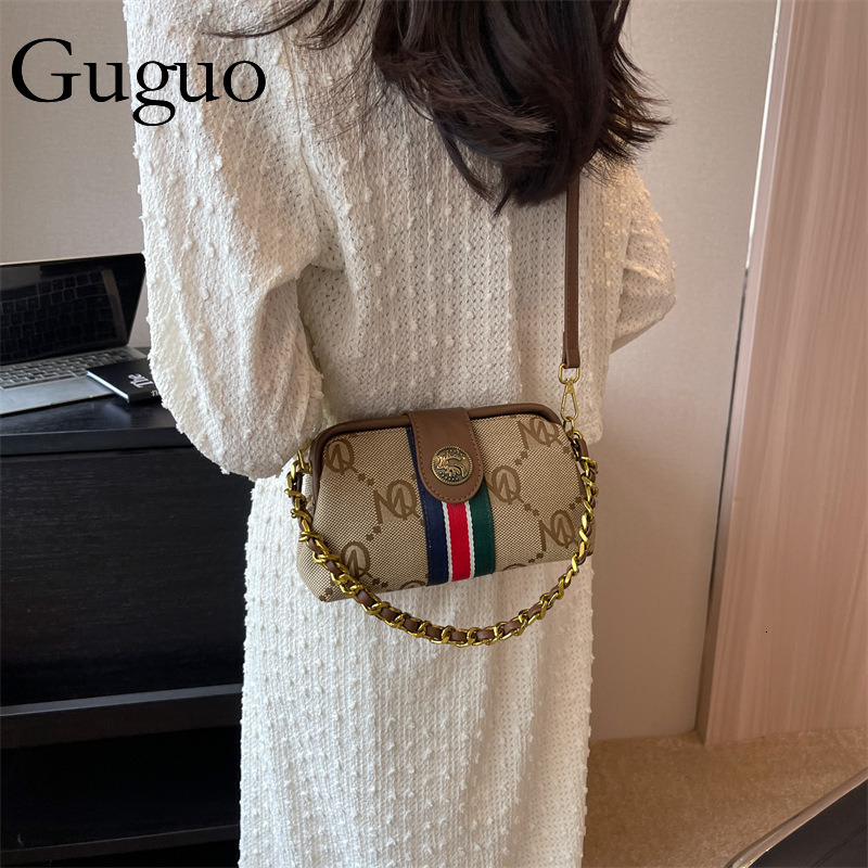 Guguo Free Shipping New High-end Shopping Women's Striped European And American Retro Classic Chain Underarm Shoulder Crossbody Bag Trend Z260124
