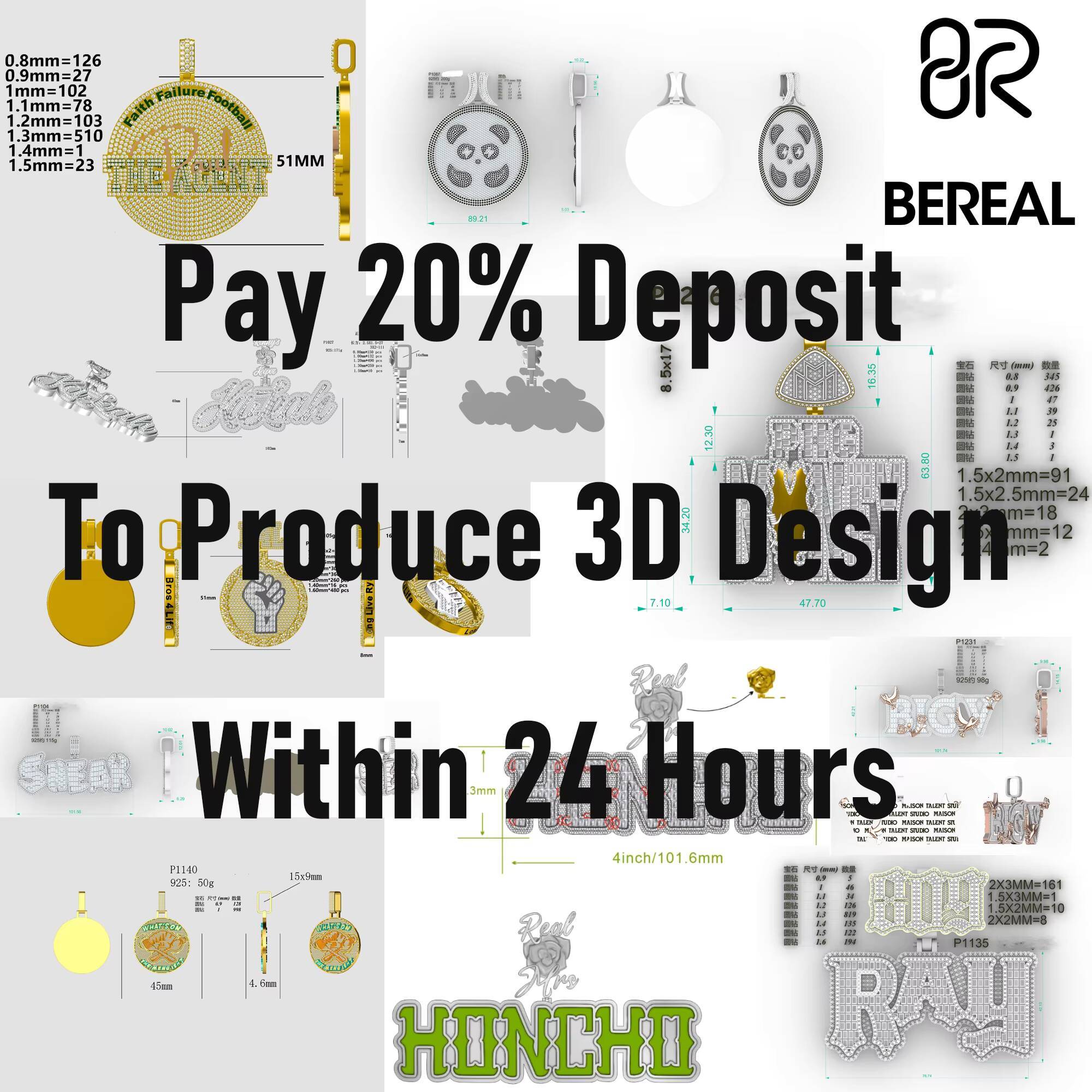 Bereal Custom VVS Moissanite Iced Out Pass Diamond Test Hip Hop 925 Silver 14K 18K Gold Letter Name Pendant Fine Jewelry for Men