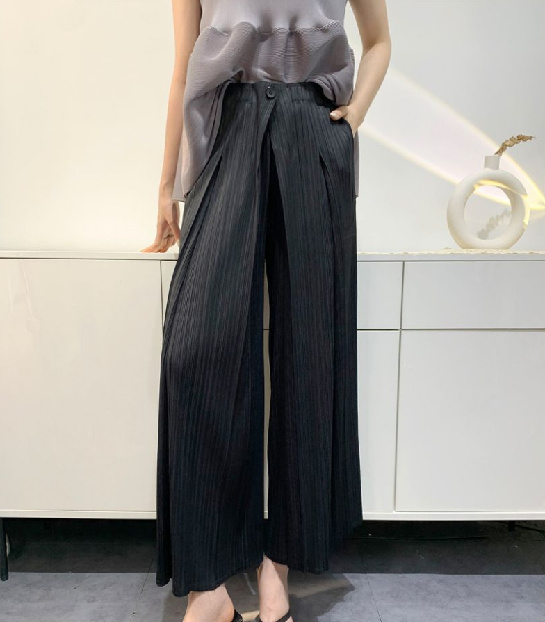 Women's pleated Issey luxury fashion women's high-end temperament comfortable casual pants wide loose straight leg pants2025 Z260314