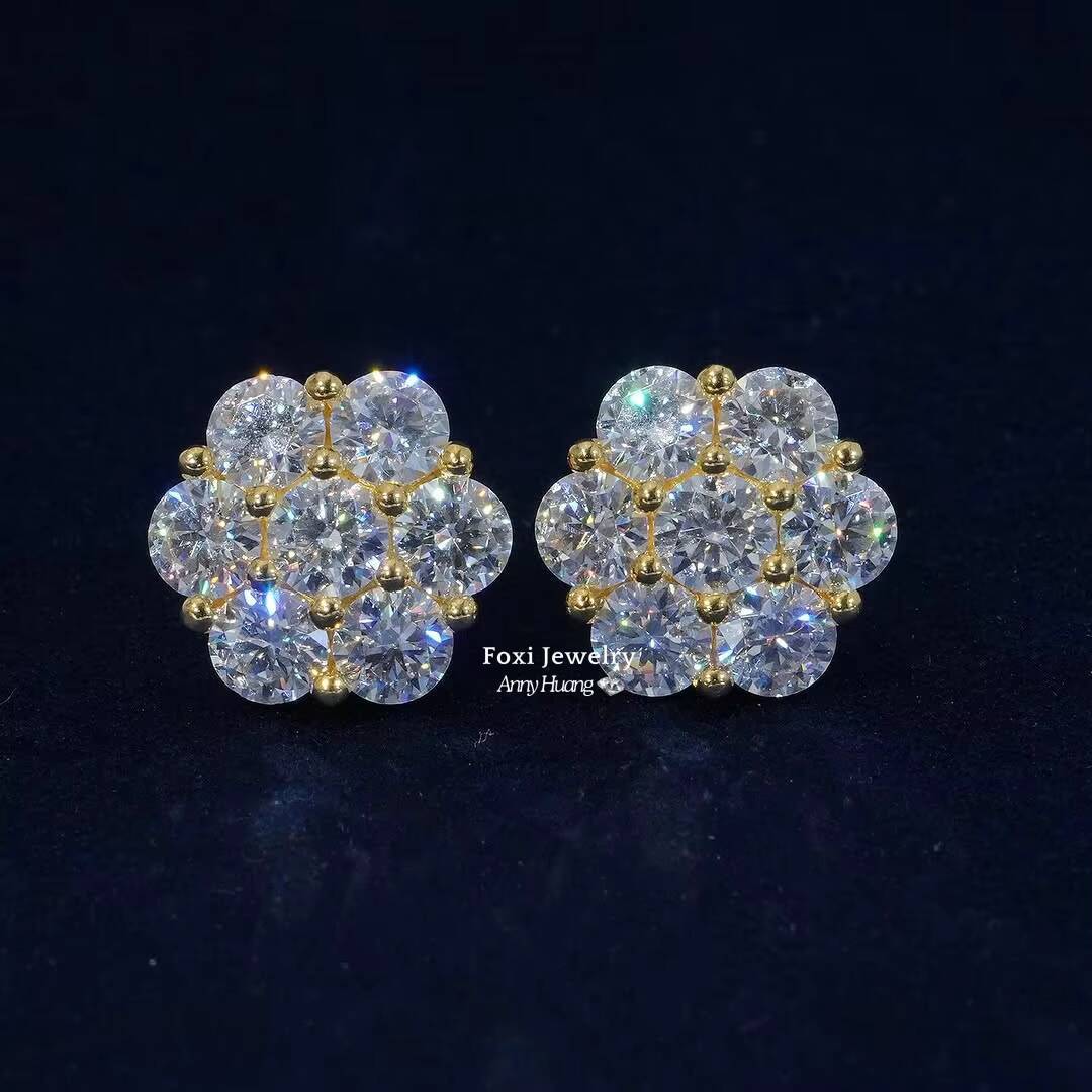 Wholesale Factory Cheapest Moissanite Flower Stud Earrings 925 Sterling Silver Ice VVS Moissanite Screw Back Earrings Women GRA