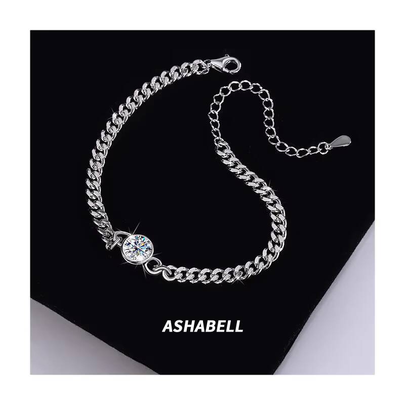 Stylish Personality S925 Sterling Silver Cuban Bracelet Light Luxury Simple Moissanite Bracelet for Women