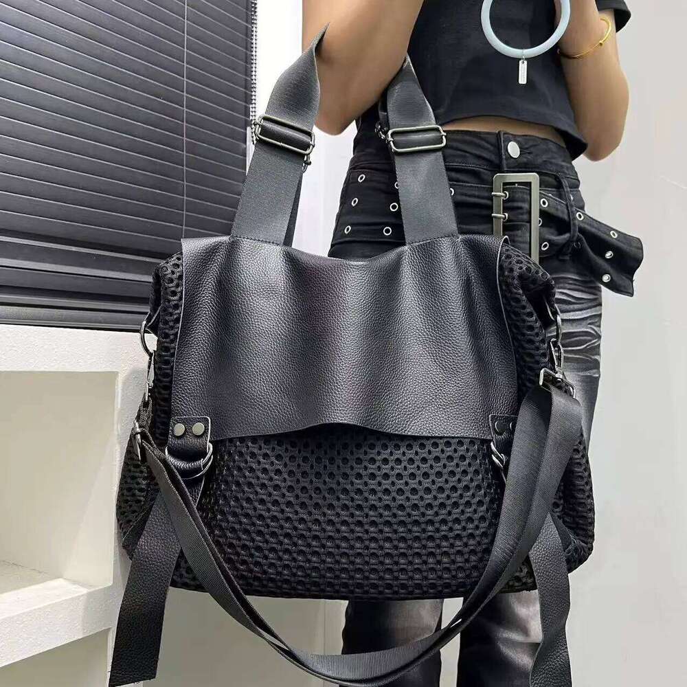 Ladies' Fashionable Retro Mesh Tote With Large Capacity And Personalized Splicing, Single Shoulder Diagonal Cross Bag