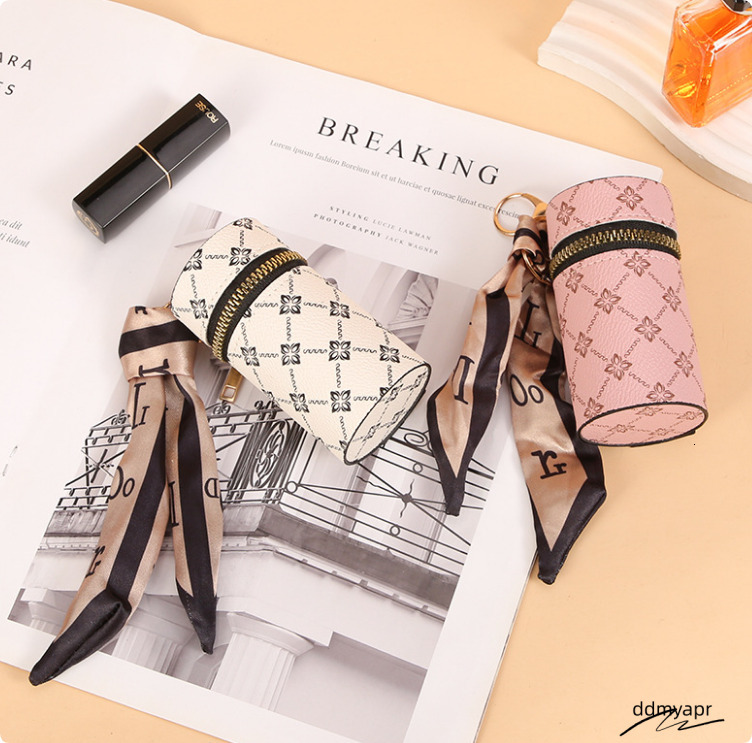 Key Rings Mini Bag Pendant Leather Coin Purses Keychains Lipstick Pouch With Silk Scarf Holder Car Keyrings Portable For Women Girls