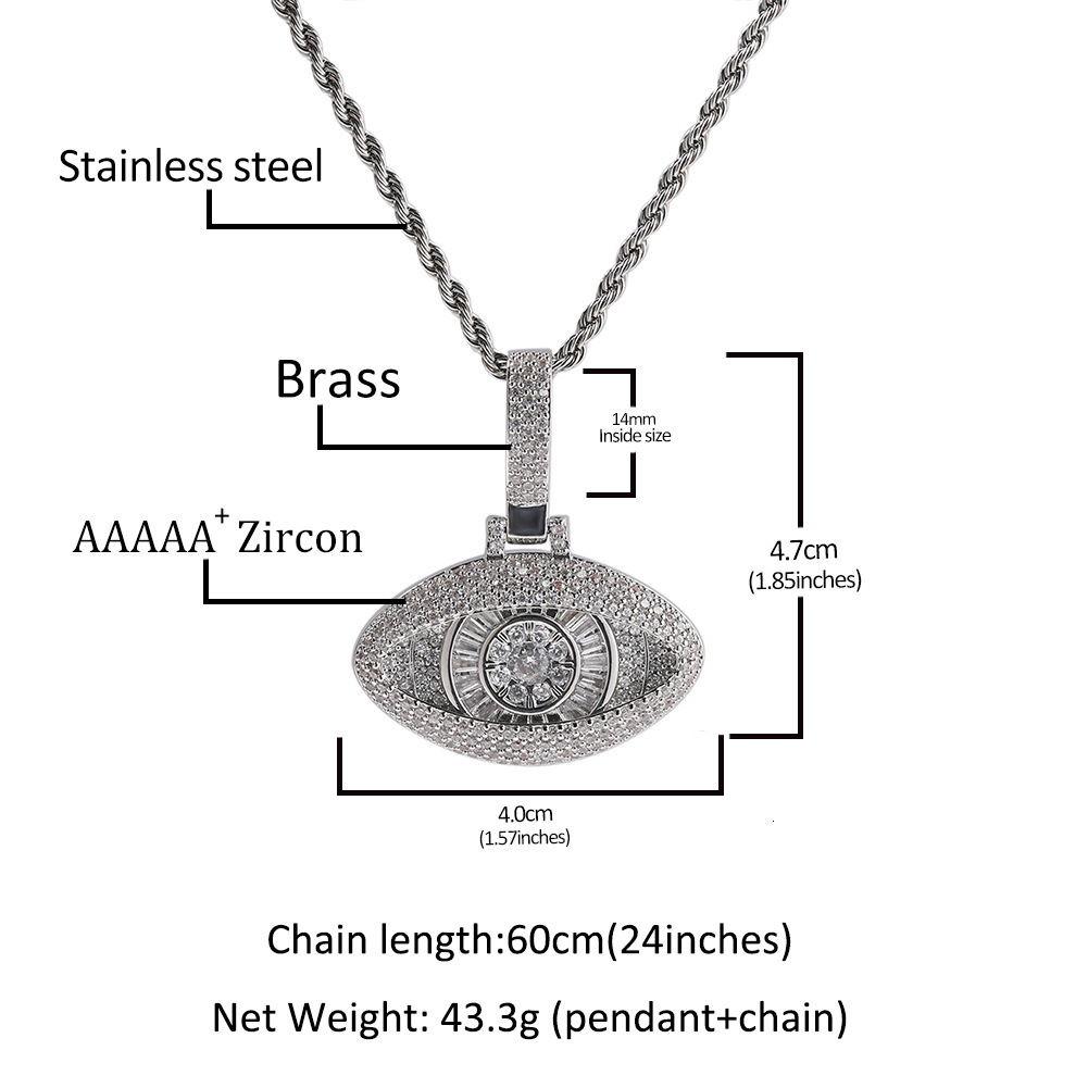 Luxury Brand Designer Jewelry European And American Hip-Hop Full Diamond Eye Pendant Necklace Fashion Trend Cool Copper Inlaid Zircon Silver Men'