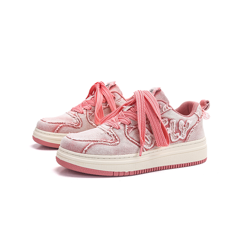 Pink women's board shoes versatile trendy shoes casual height increasing sports shoes autumn new denim breathable fashionable casual sports shoes